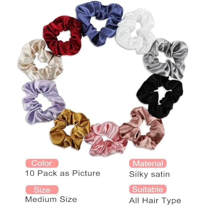 Gjinxi Scrunchies Set 10 Packs Hair Ties Silky Satin Velvet Elastic Hairbands Vintage Headband Girls Bands Ponytail Holder Soft Accessories Simple Hairties For Women Girls Thin Thick Hair(Mixed Color) - Image 4